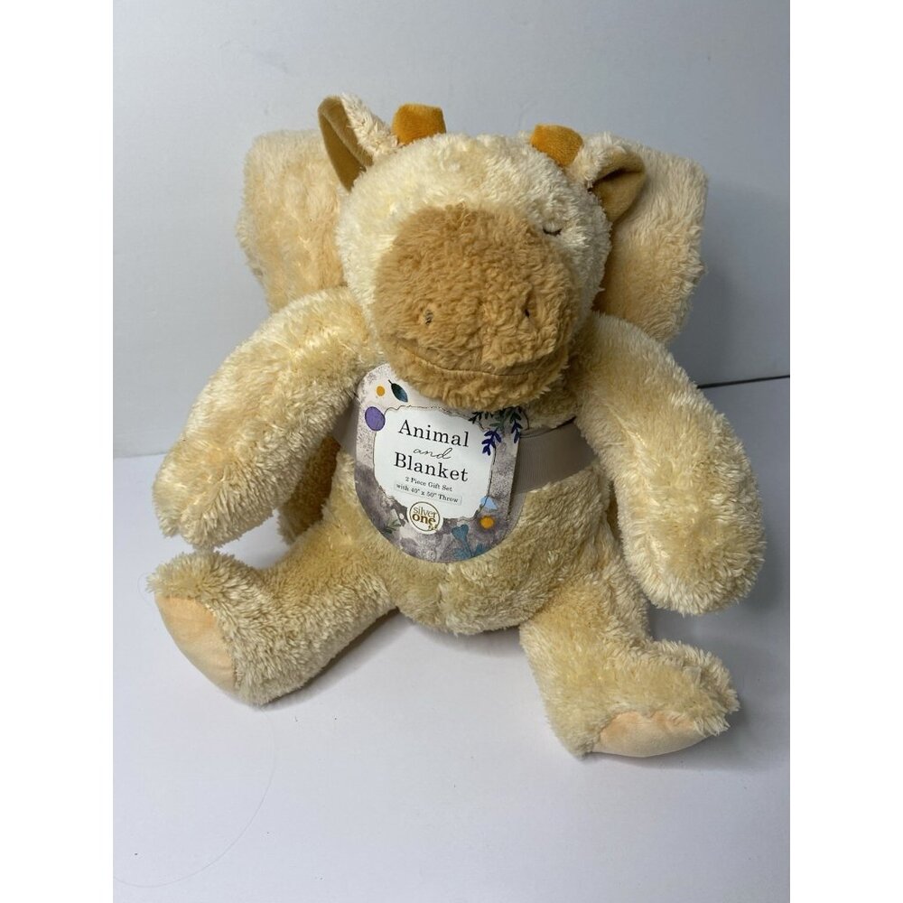 Silver One Kids Blanket Plush Two Piece‎ Gift Set 40x50” Cow? Beige Tan